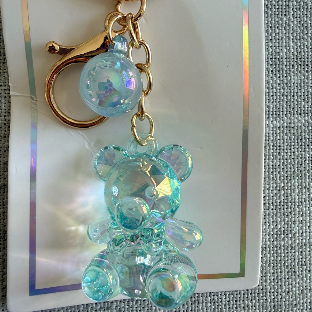 Teal Bear bag charm/Keychain with Gold hardware - Picture 2 of 2